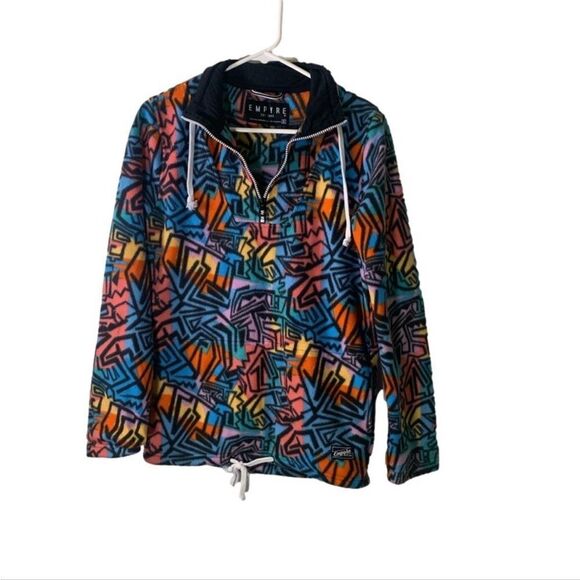 Emprye Small Orange, Blue, Green, Yellow and Pink Retro Fleece 1/4 Pullover - Picture 1 of 6